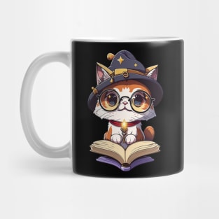 Cute Magical Cat with a Spellbook - Adorable Magic Cat Cartoon Mug